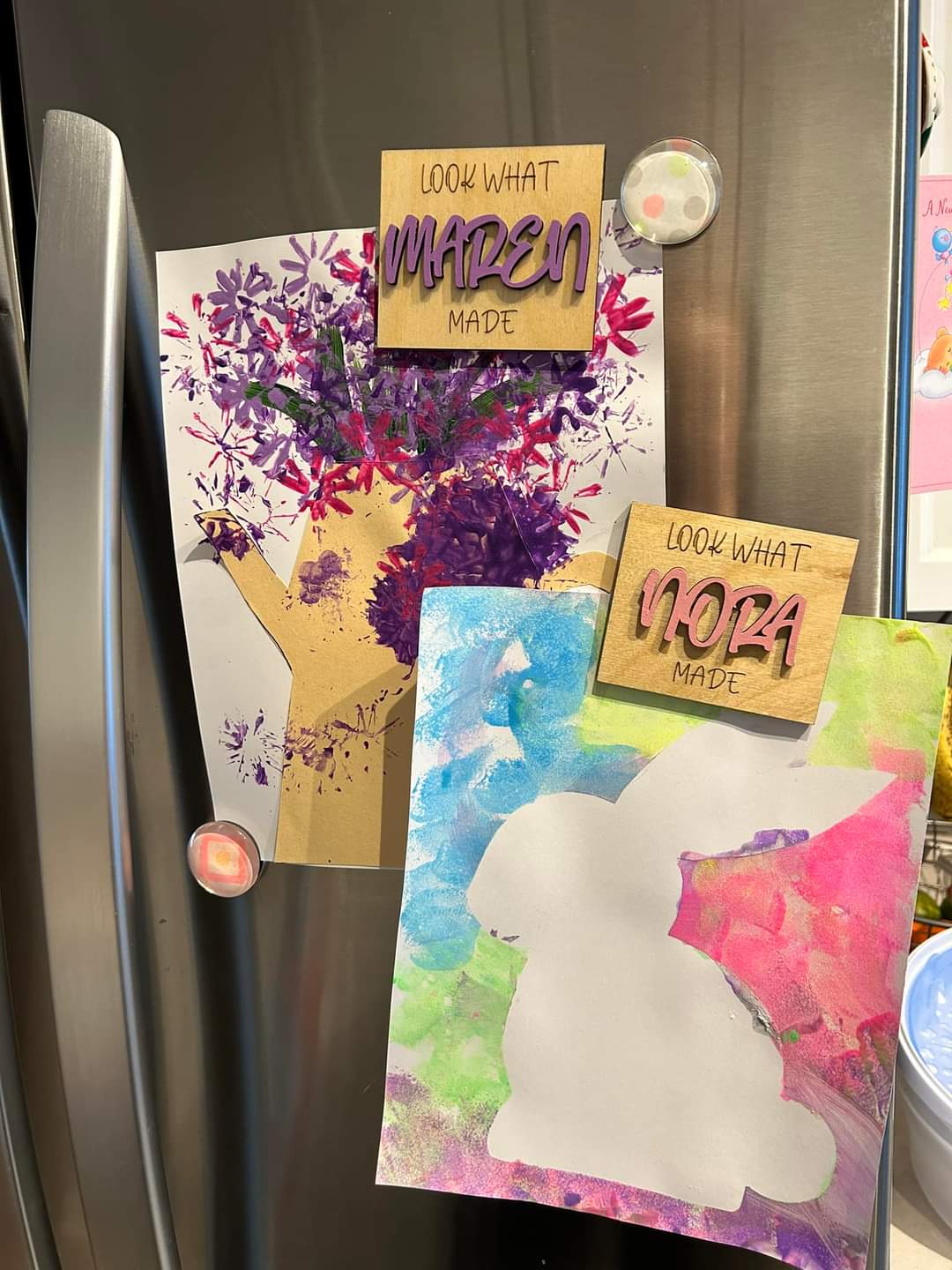 Custom "Look what ____ made" artwork display fridge magnets