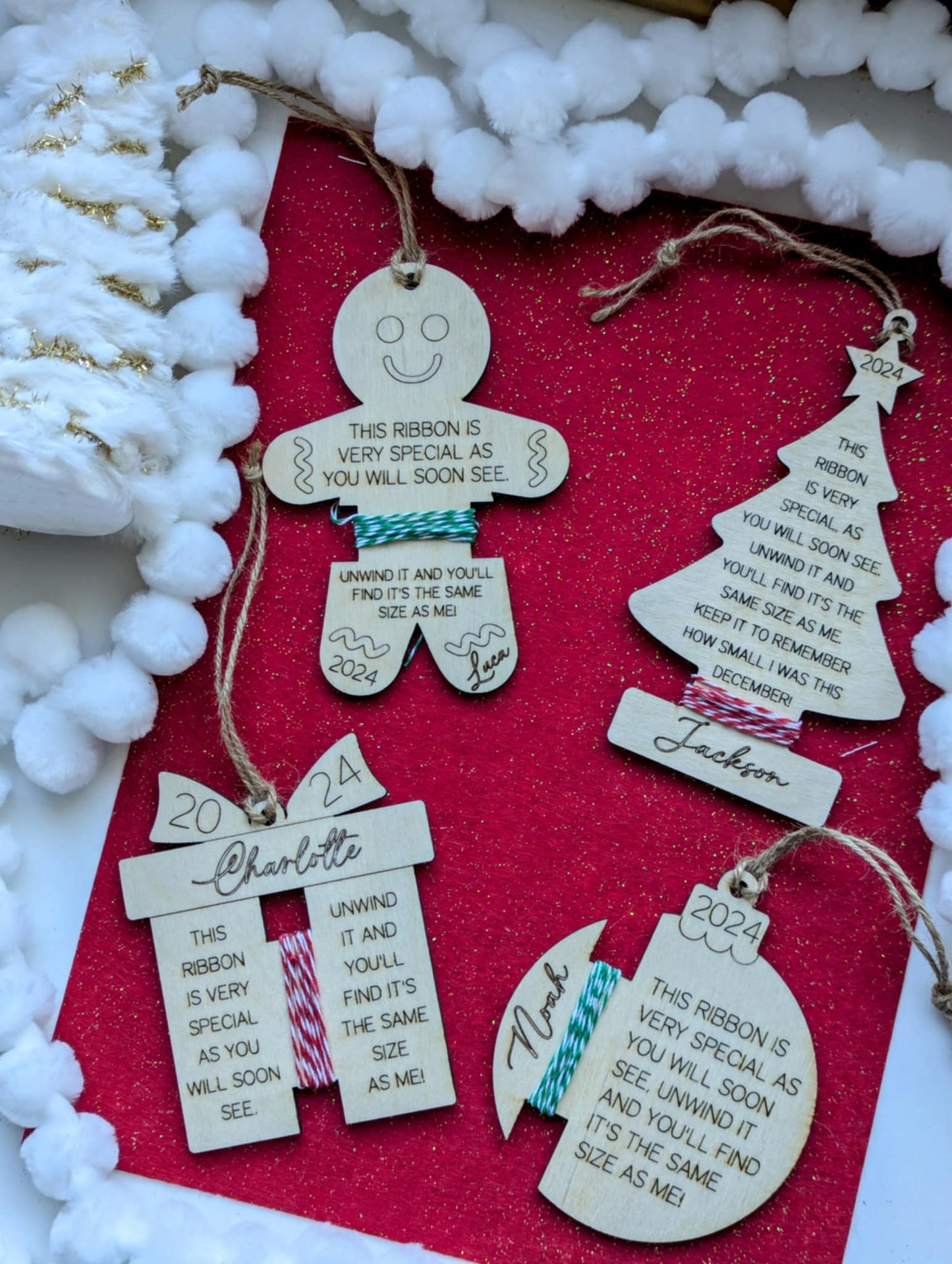 Keepsake Christmas ribbon/string ornaments