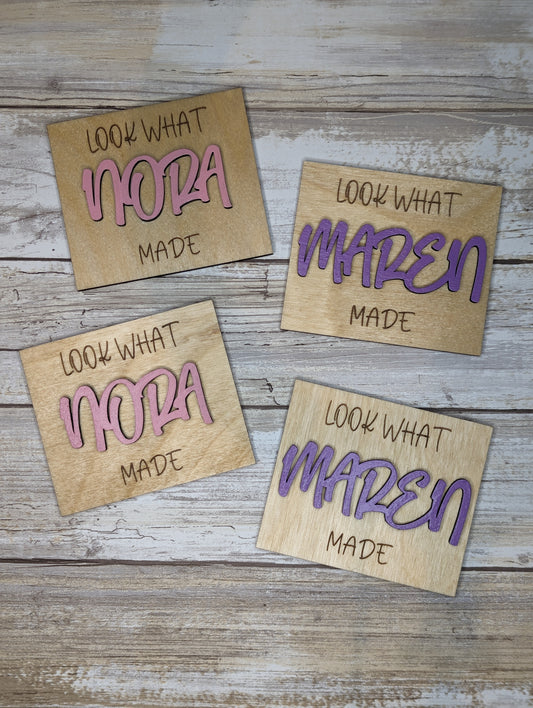 Custom "Look what ____ made" artwork display fridge magnets